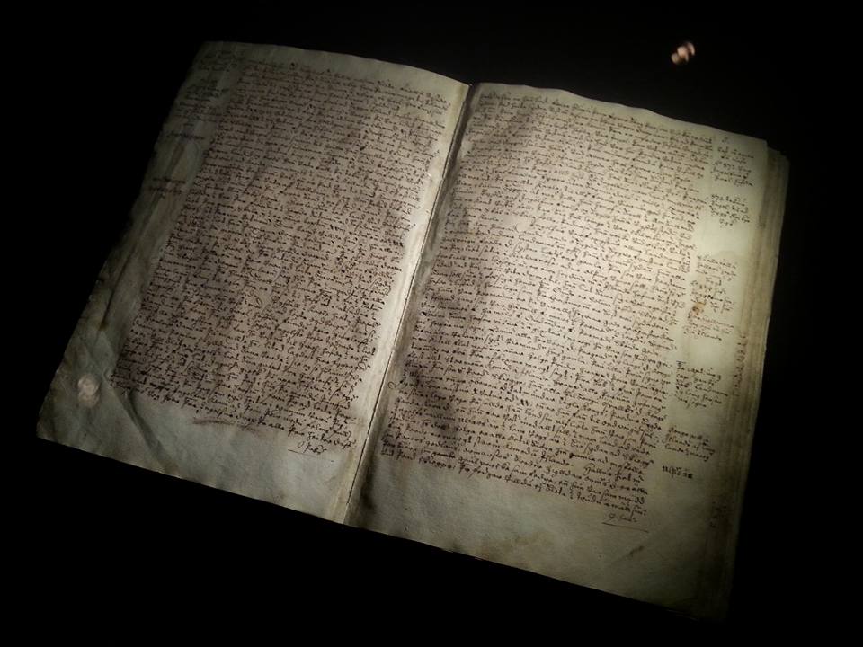 A photo of the Book of Settlements. Taken in 2015 at the Settlement Exhibition. A temporary exhibit showcased a number of original manuscripts from the 13th century, depicting the Settlement Era. 